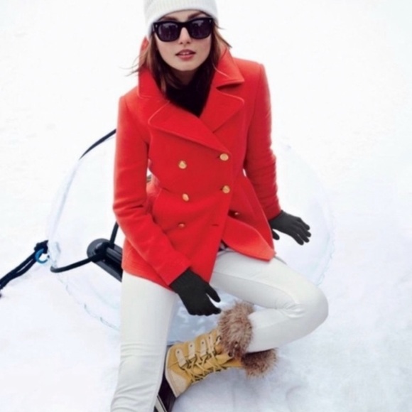 J. Crew Vibrant Red Pea Coat w/Matching Mittens - Picture 14 of 15